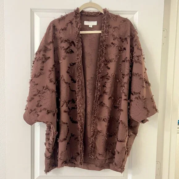 Zara Chocolate Brown Wrap Kimono Jacket Cardigan Short Sleeve - Picture 1 of 3